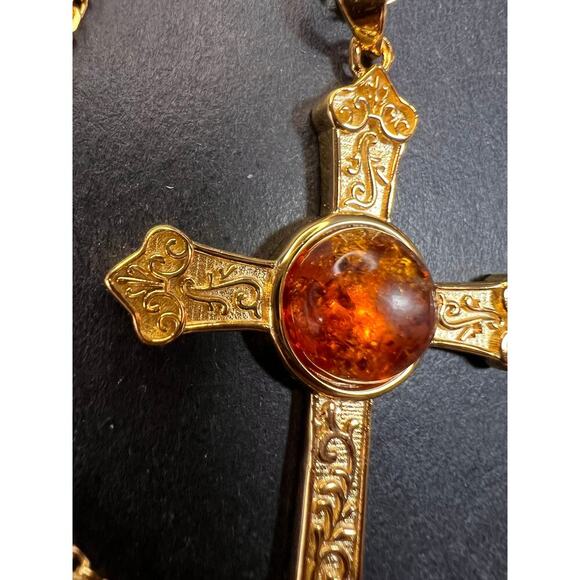 NEW Baltic Amber cross pendant in gold over sterling silver - Picture 16 of 16